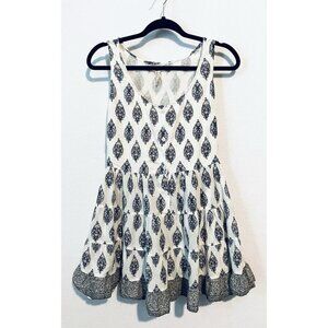 RAGA Anthropoloige Dress Womens Large Gray Purple Floral Tiered Ruffle Flirty